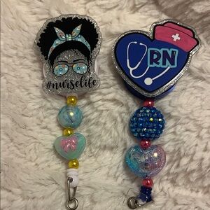 Nurse Life Glitter Badge Reel — Blue & Pink Nursing ID Holder
